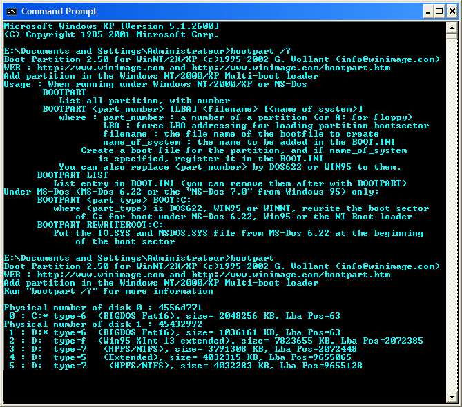 BootPart is a tool for adding partitions in the WinNT/2K/XP multi boot menu